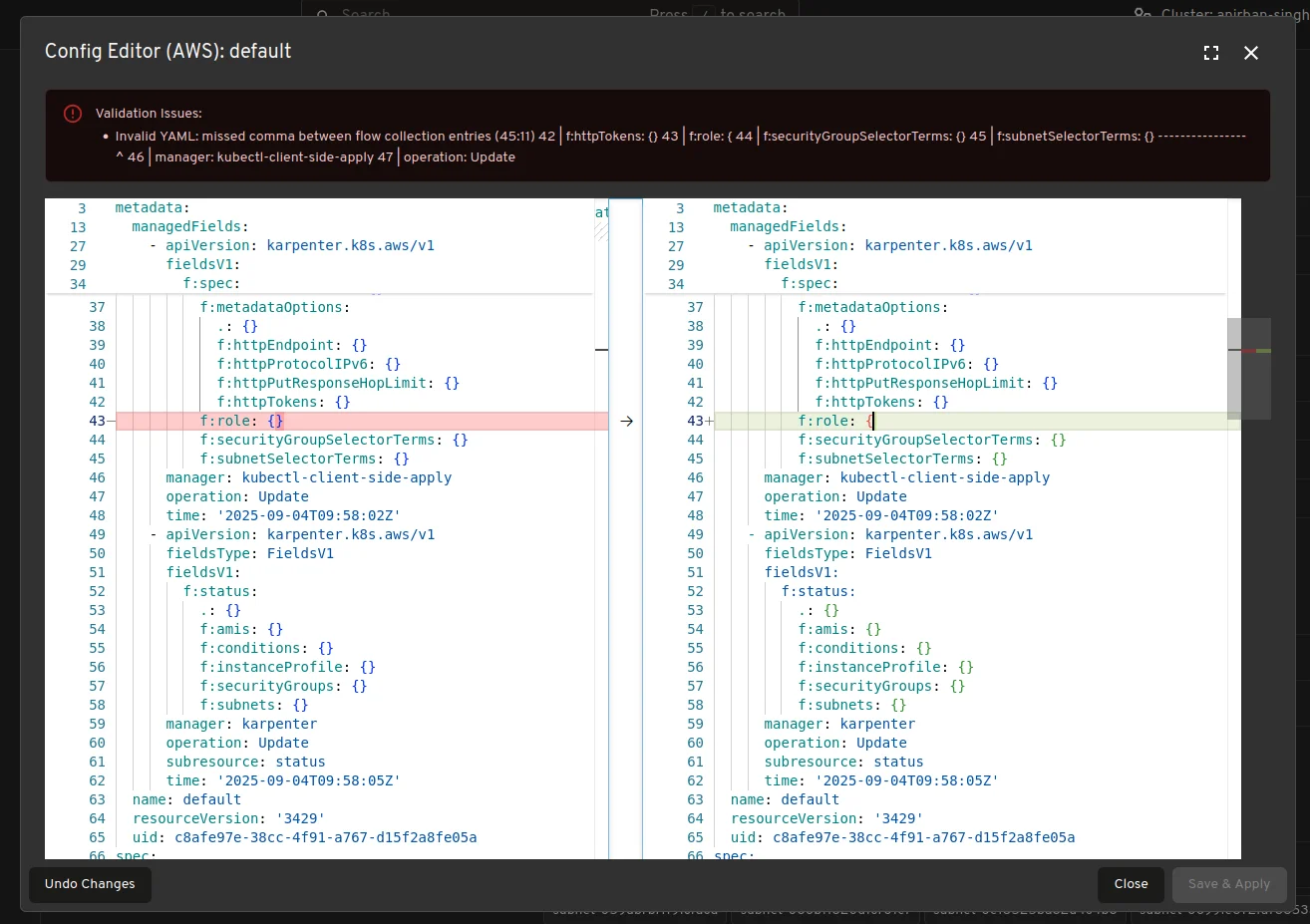 Config editor with validation support
