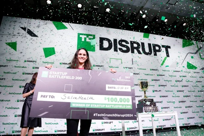 Salva Health Co-Founder & CEO Valentina Agudelo Vargas, winner of the Startup Battlefield 2024, poses onstage during TechCrunch Disrupt 2024 Day 3 at Moscone Center on October 30, 2024 in San Francisco.