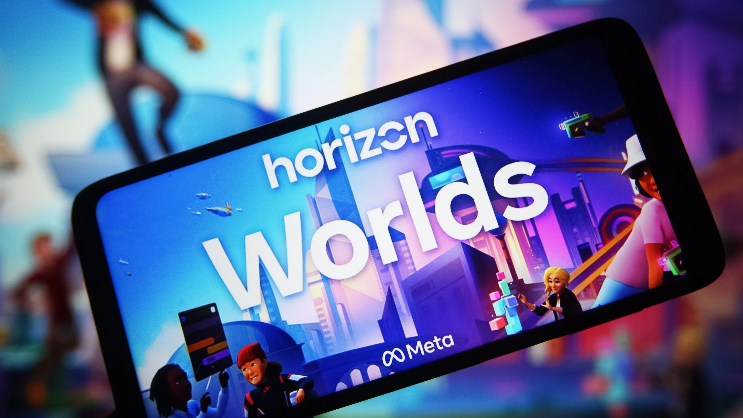 meta's horizon worlds metaverse appears on phone screen